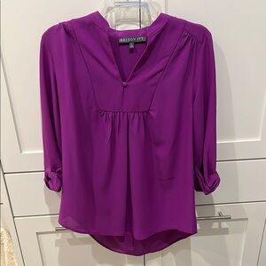 Brixon Ivy Purple Pleated Blouse with Mandarin Collar